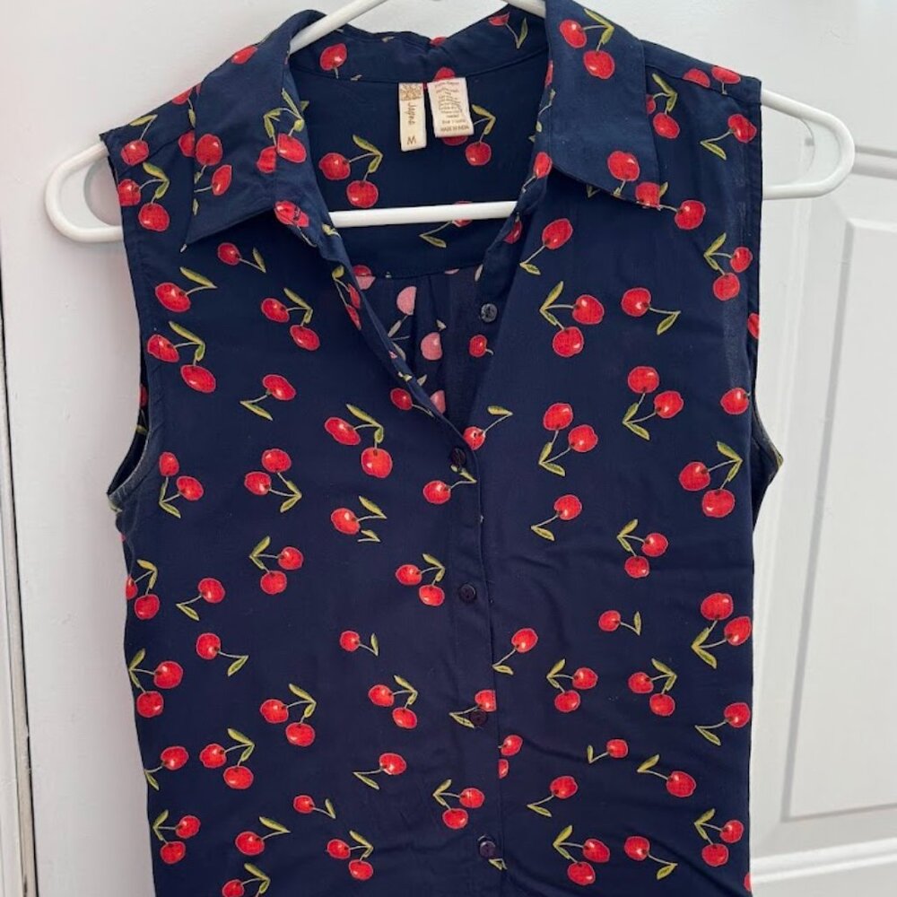 5/$25 ⚡ Japna Blue Cherries Sleeveless Blouse